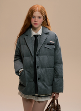 Dark Gray Striped Wool Down Jacket